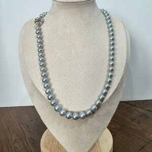 Treated blue silver authentic akoya necklace